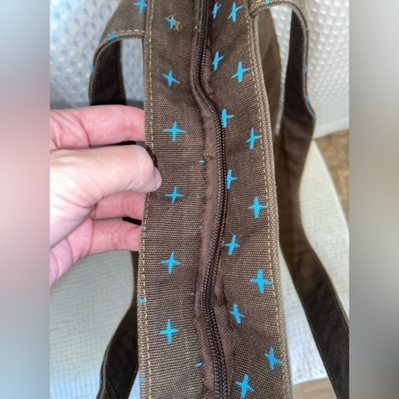 Women’s shoulder or hand Bambi large zipped Tote Bag‎ brown turquoise detailing - Picture 9 of 14